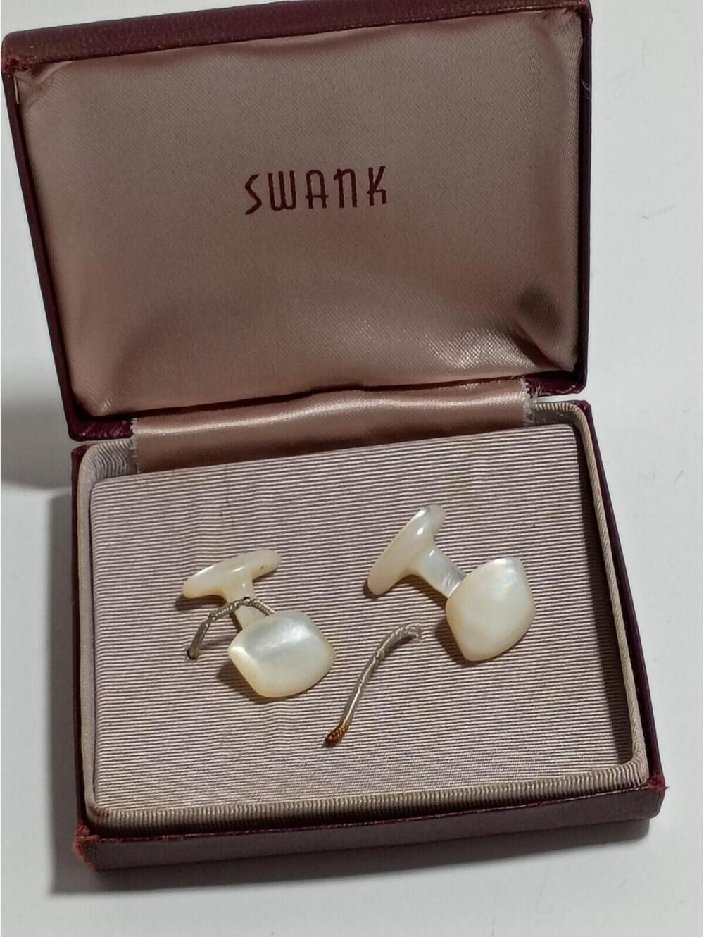 Vintage Swank Mother of Pearl Cufflinks White Chain Back Mens Formal